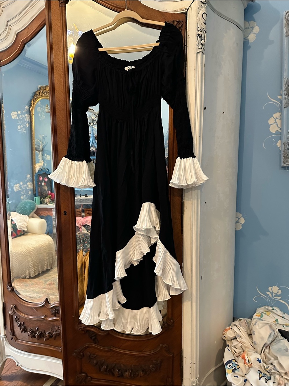 Sleeper Black and White Ruffle Midi Dress - Elegant Women's Dress